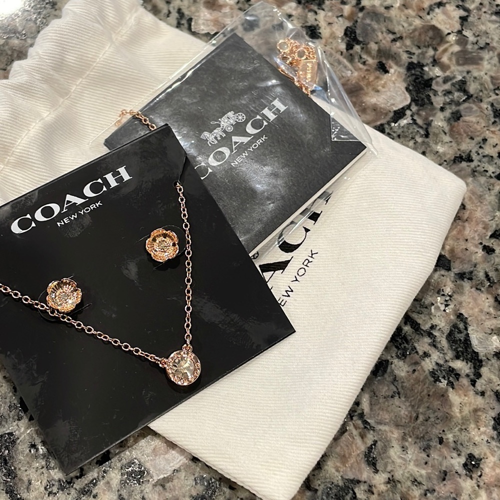 NWT Coach Tea Rose Gold Earring/Necklace Set